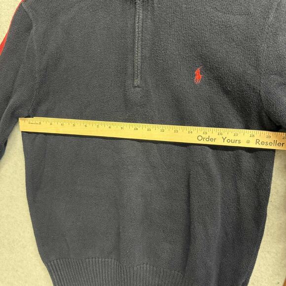 Polo Ralph Lauren Vintage Sweater Men’s Large Blue Striped Sleeve Knit 1/4 Zip - Picture 6 of 11